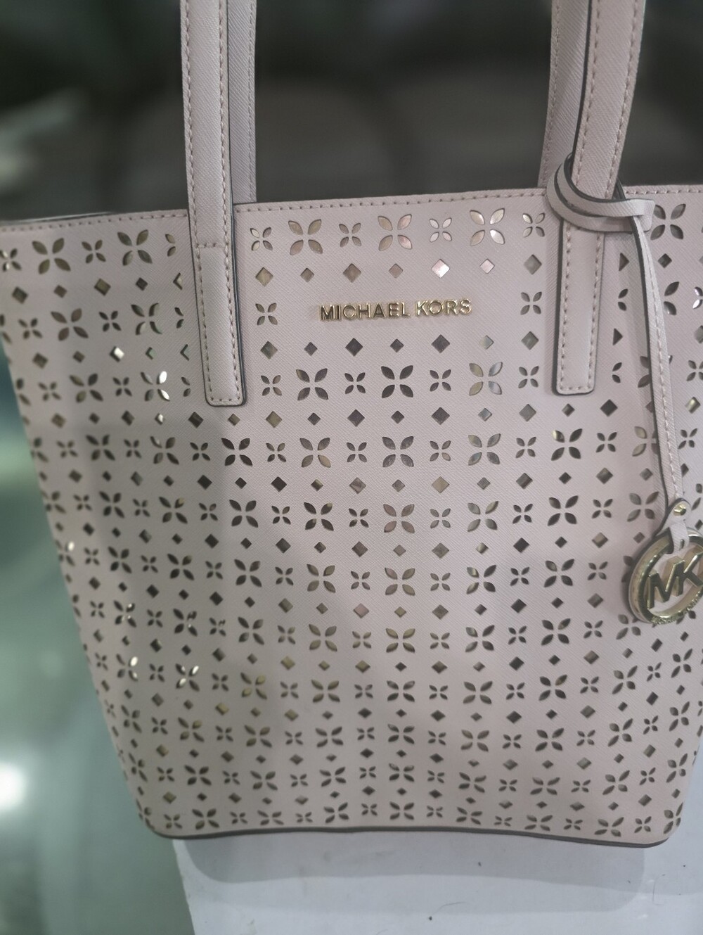 Michael Kors Blush Perforated Leather Tote with Gold Hardware